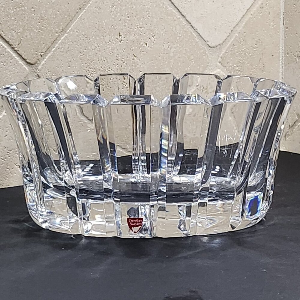 Vintage Large 9.5" Stenhammar Clear Crystal Oval Centerpiece Signed Gunna